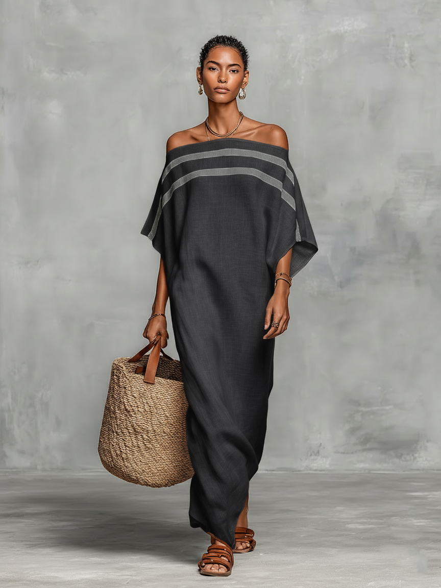 Women's Minimalist Linen Blend Off-the-shoulder Batwing Sleeve Straigh –  Modesees