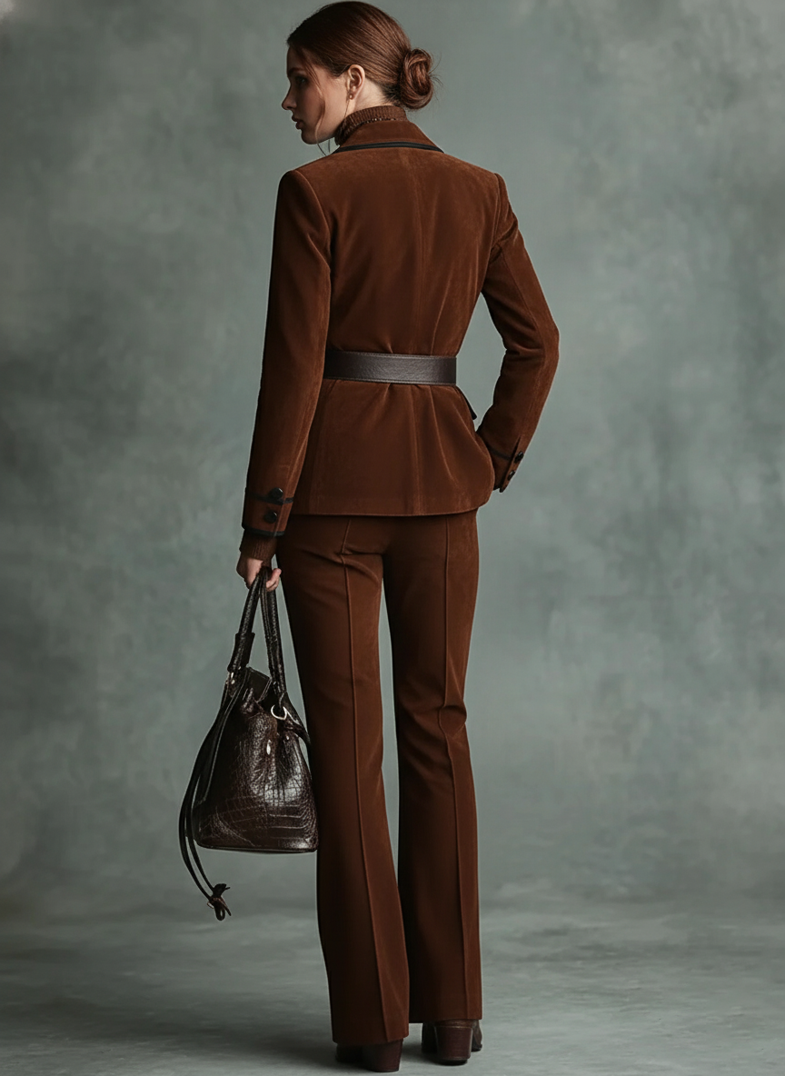 Women's Minimalist Faux Suede Double-Breasted Blazer Straight-Leg Pants Set MDA2878J8Y