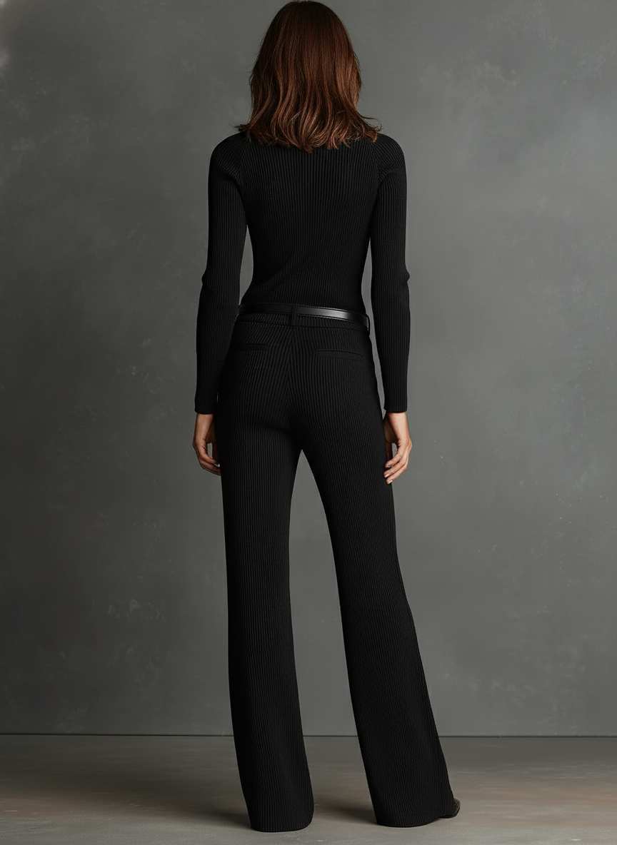 Women's Black Turtleneck Flared Knit Suit MDA2597J7I