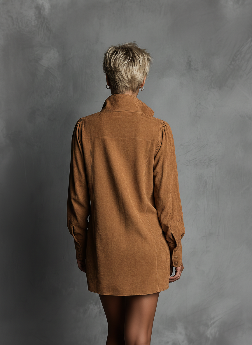 Women's V-neck Suede Embossed Long-sleeved Casual Dress MDA0483K5AN