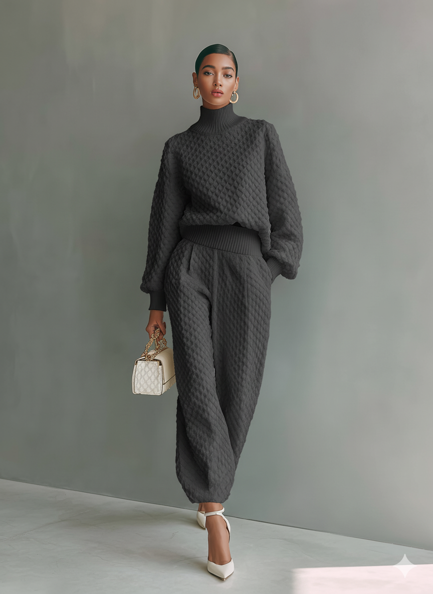 Women's White Top And Wide-leg Pants Knitted Set MDA1612H5T