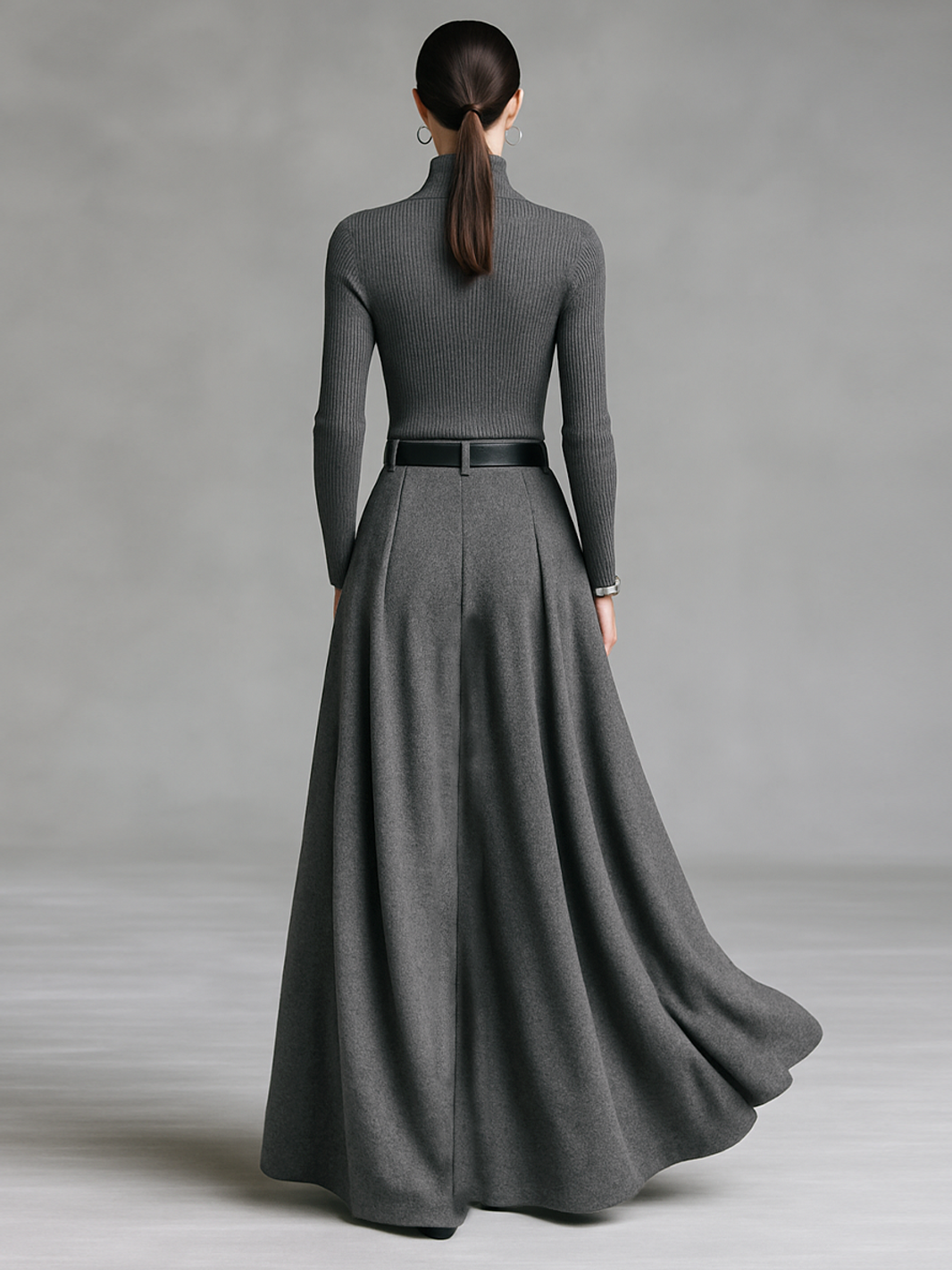 Women's Fashion Tight Knit Top Woolen Skirt Set（Without Belt)MDA0710H9Y