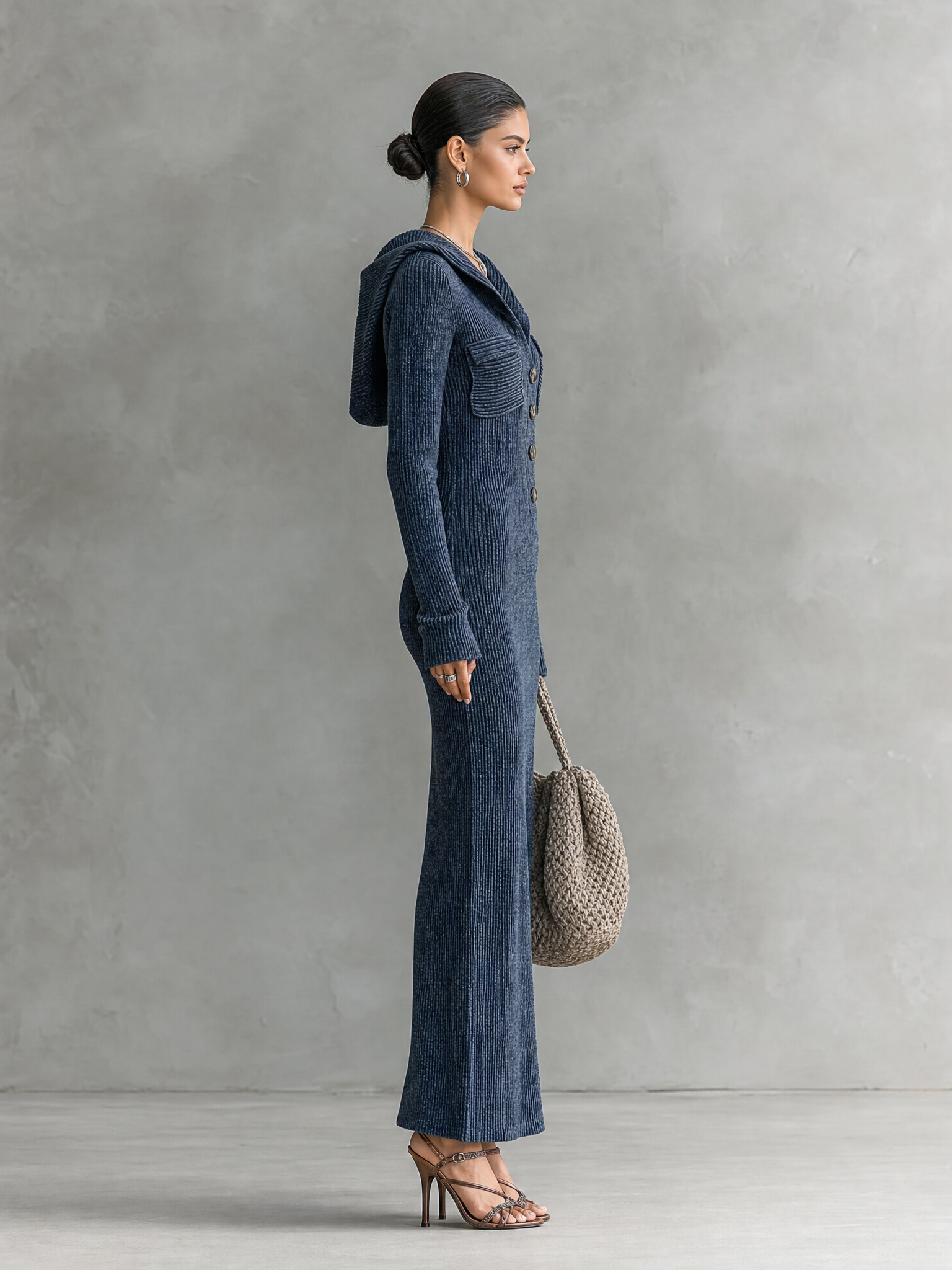 Women's Slim-fit Hooded Knitted Maxi Dress MDA1451H6Y