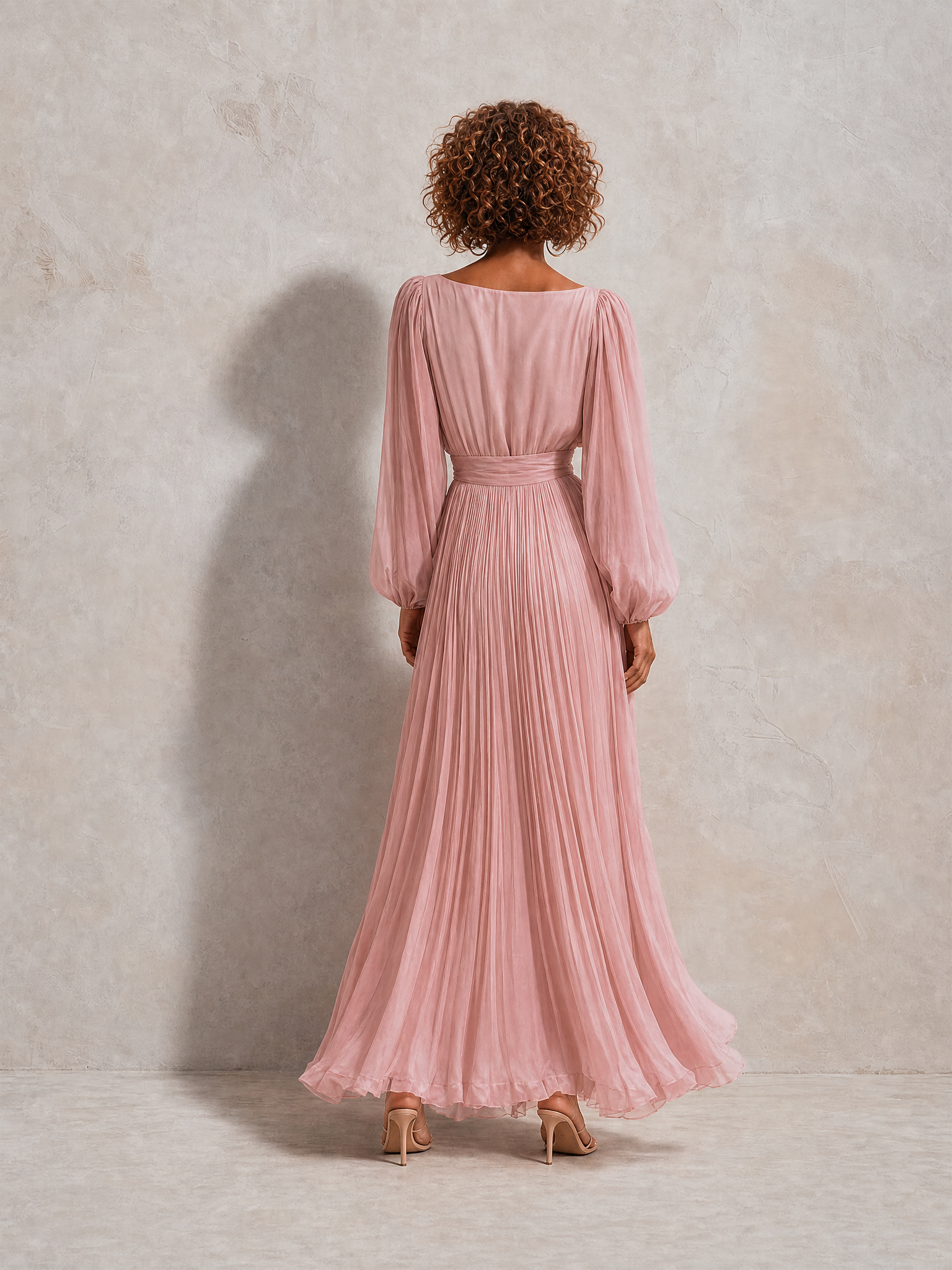 blouson sleeve midi dress Women's Elegant Round-Neck Blouson-Sleeve Pleated Belted Long-Sleeve M – Modesees Dresses | Gowns Rippled ruching enhances the Size:XS Maternity Fheaev Halter Midi Dress