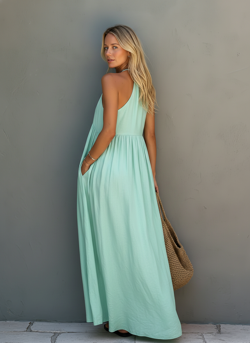 Women's Casual Woven Halter-Neck Sleeveless Jumpsuit In Mint Green MDZ0802E5LXY