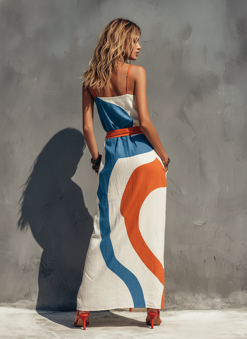 Women's Casual Printed Woven Sleeveless Maxi Dress With Spaghetti Straps MDZ0991F2LXY