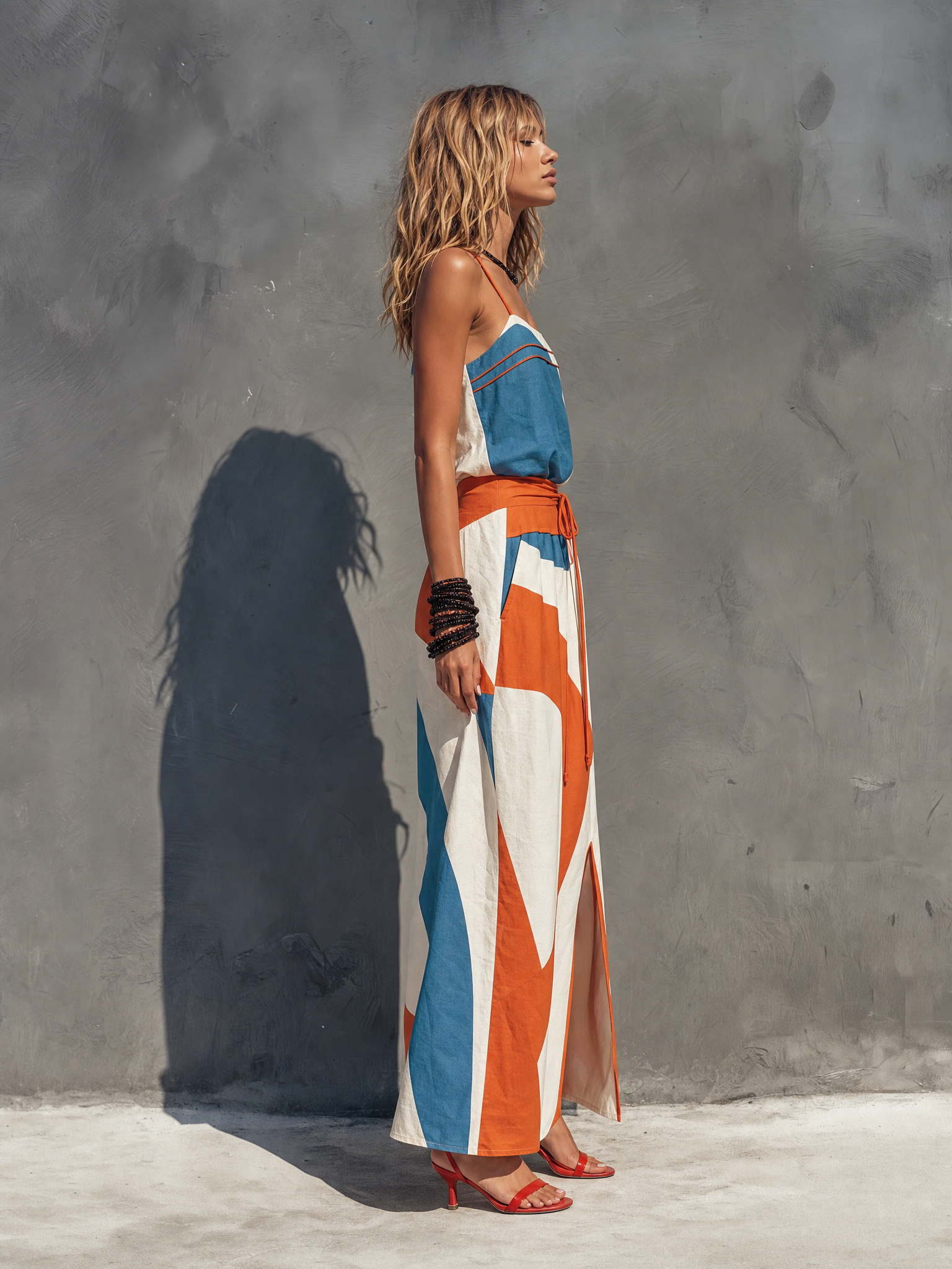Women's Casual Printed Woven Sleeveless Maxi Dress With Spaghetti Straps MDZ0991F2LXY