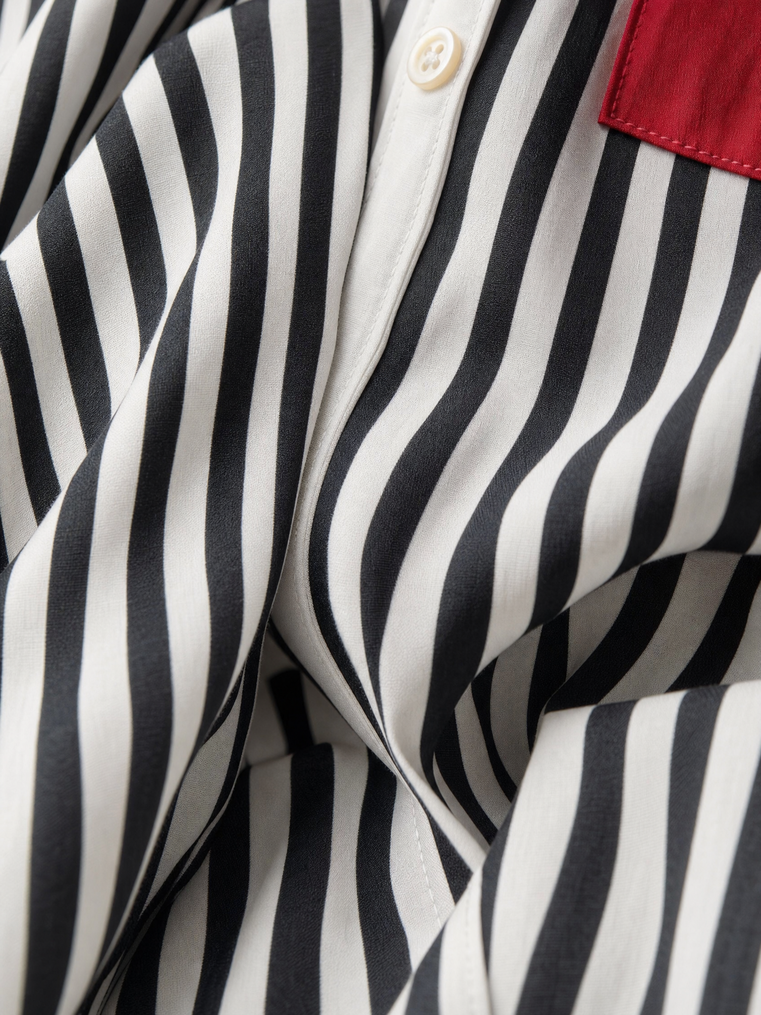 Women's Blue And White Cotton Striped Shirt Dress With Red Chest Pocket MDZ1286C2T