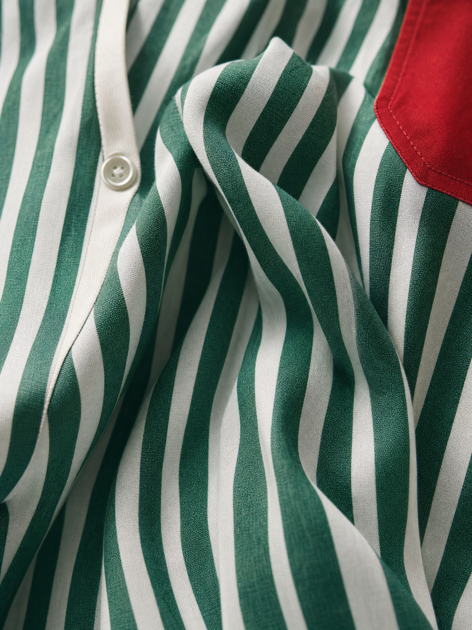 Women's Blue And White Cotton Striped Shirt Dress With Red Chest Pocket MDZ1286C2T