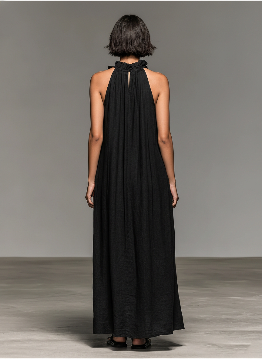 Women's Minimalist Linen-blend Sleeveless Maxi Dress With Ruffle Details MDZ1622A0Y