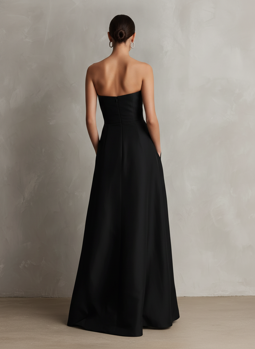Women's Elegant Black Woven Strapless Sleeveless Evening Gown MDZ1895F6LXY