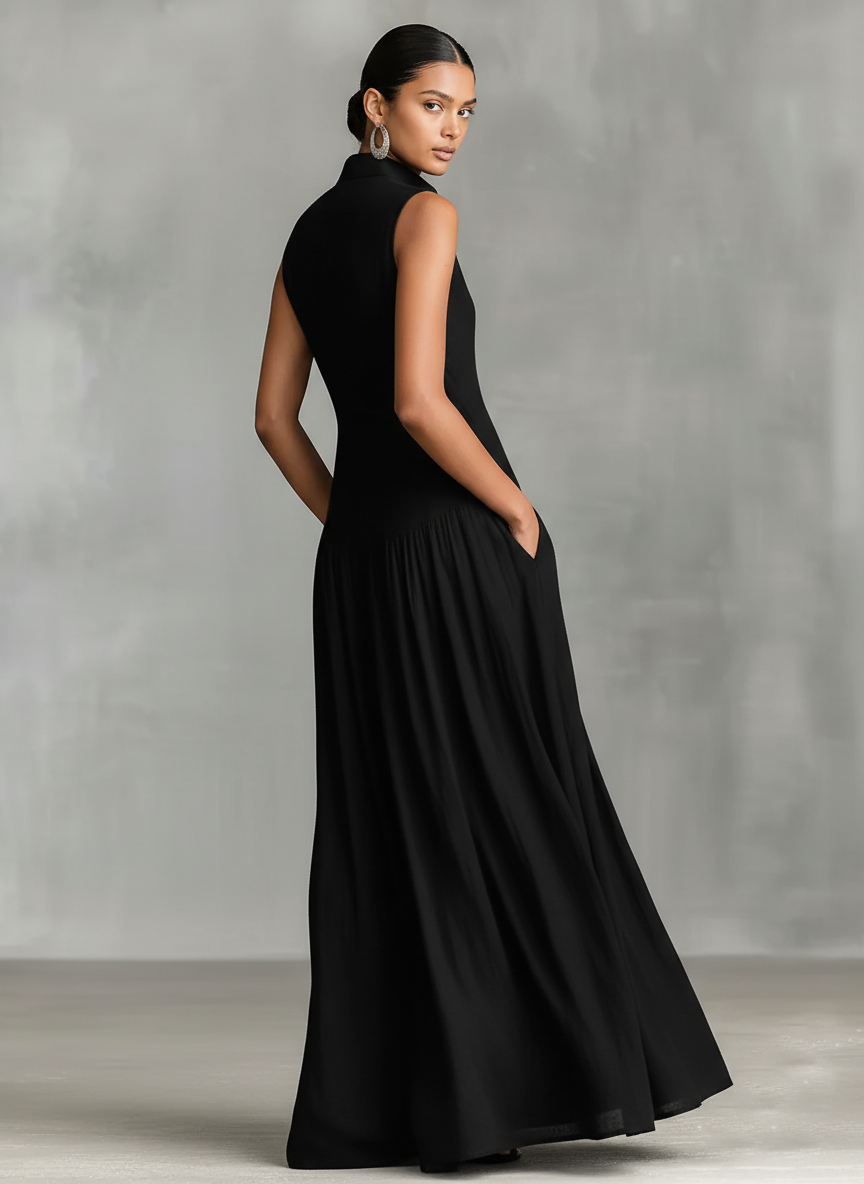 Women's Minimalist Linen Blend Sleeveless Maxi Dress MDZ2240A6Y