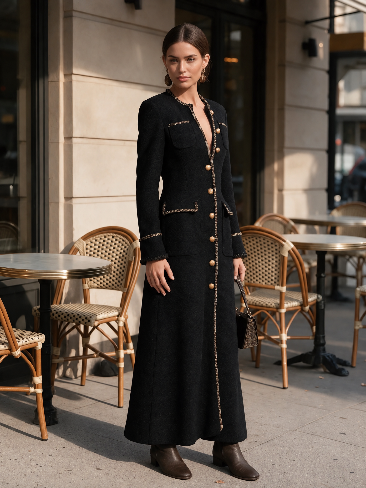 Women's Button-Front Coat with Gold Braid Trim
