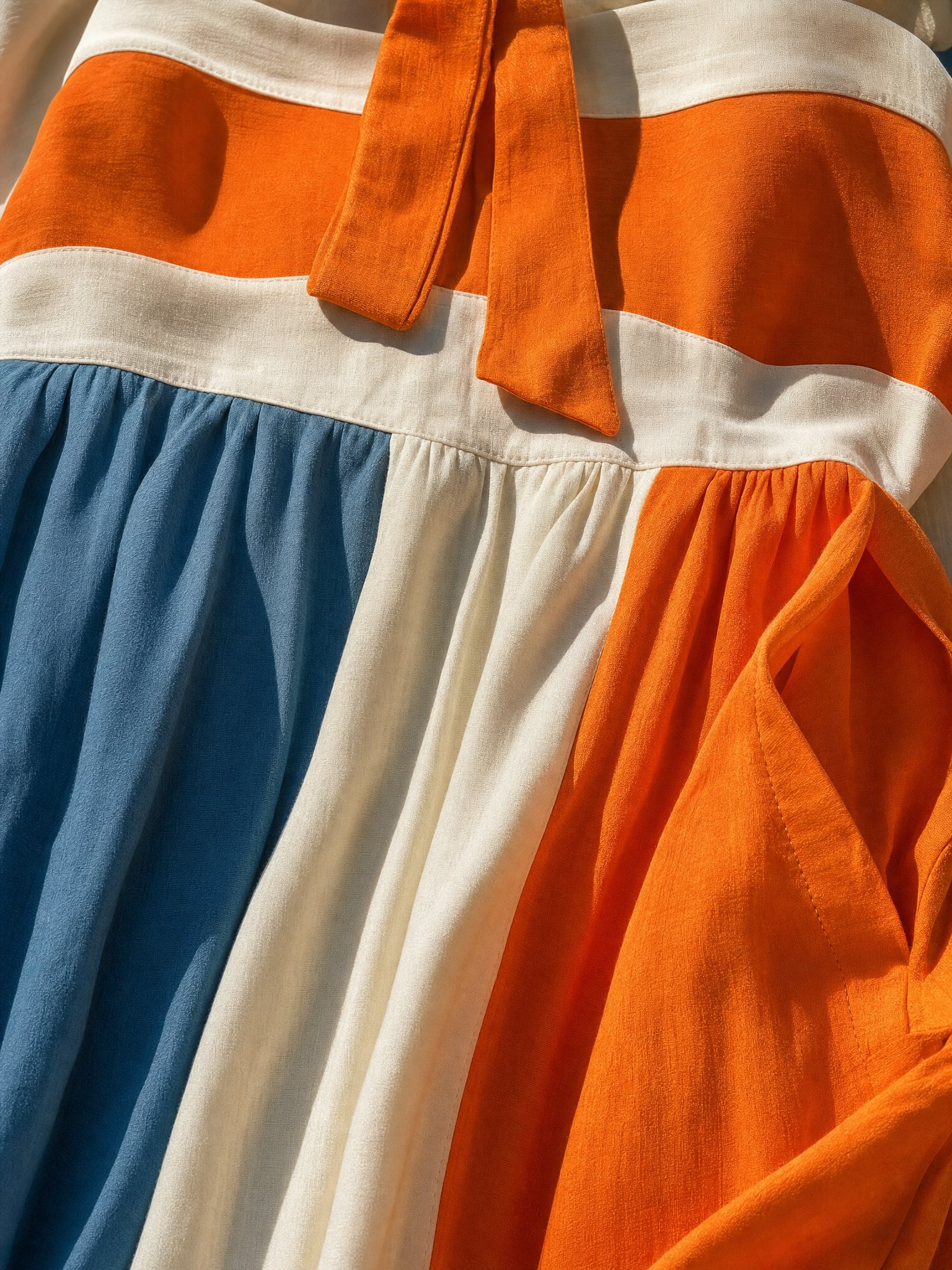 Women’s Orange White Blue Color Block Halter Keyhole Strapless Smocked Bodice Pleated Maxi Dress MDZ2980F6T