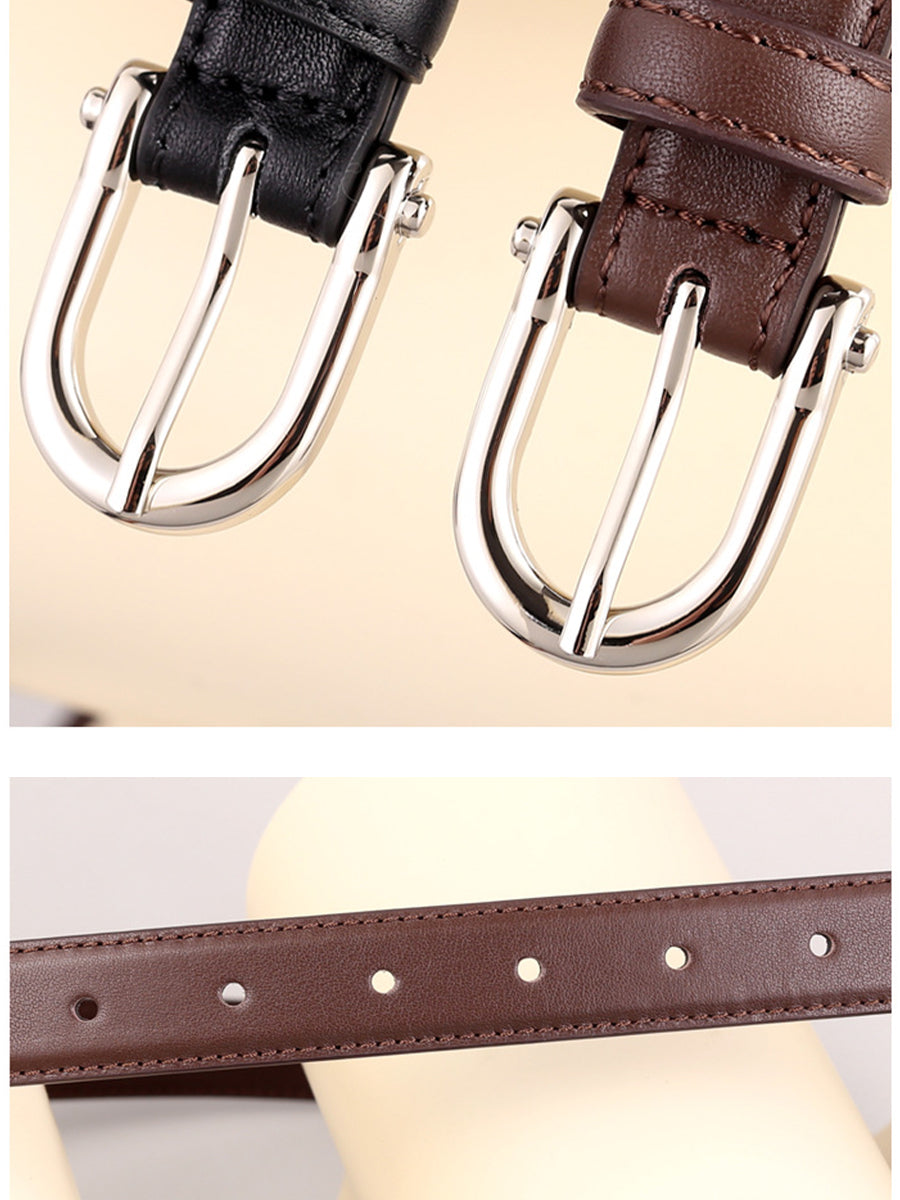 Women's Brown Classic Faux Leather Gold - Buckle Belt MDA0898H6I