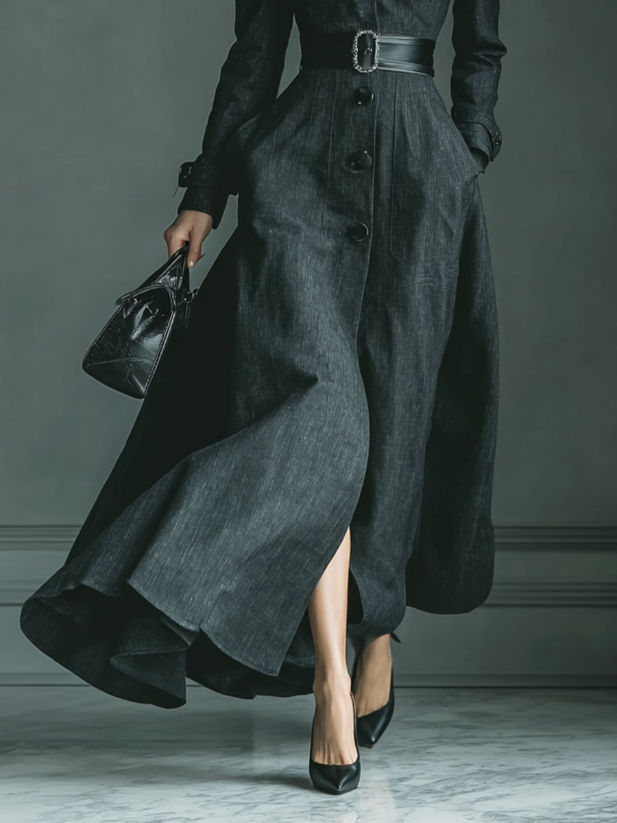 Women's Black Blend Stand Collar Trench Coat MDA2665H7T