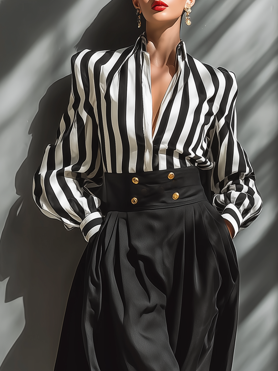 Ladies Black And White Chiffon Long Skirt Set MDA2567G2T