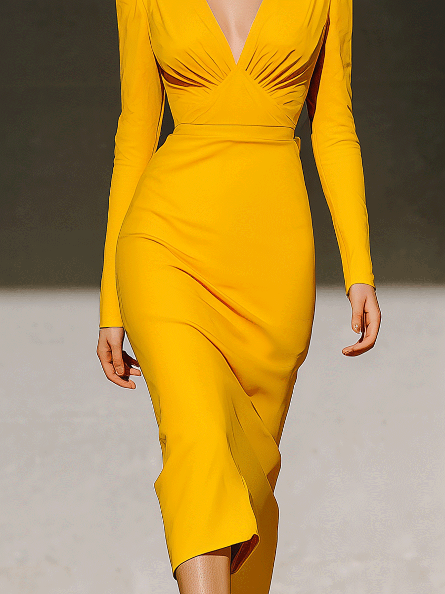 Women's Stylish Blend Deep V Long Sleeve Dress MDA3120G4I