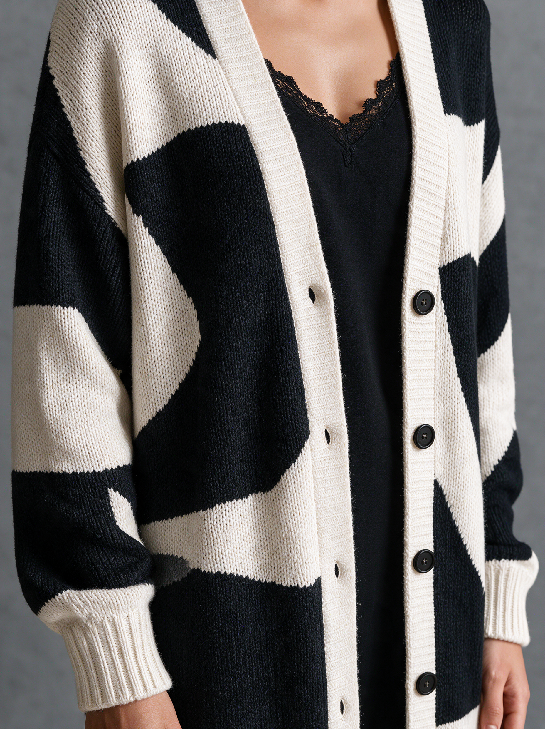 Women's Minimalist Color-Block Jacquard Single-Breasted Long Cardigan MDZ0422H8WY