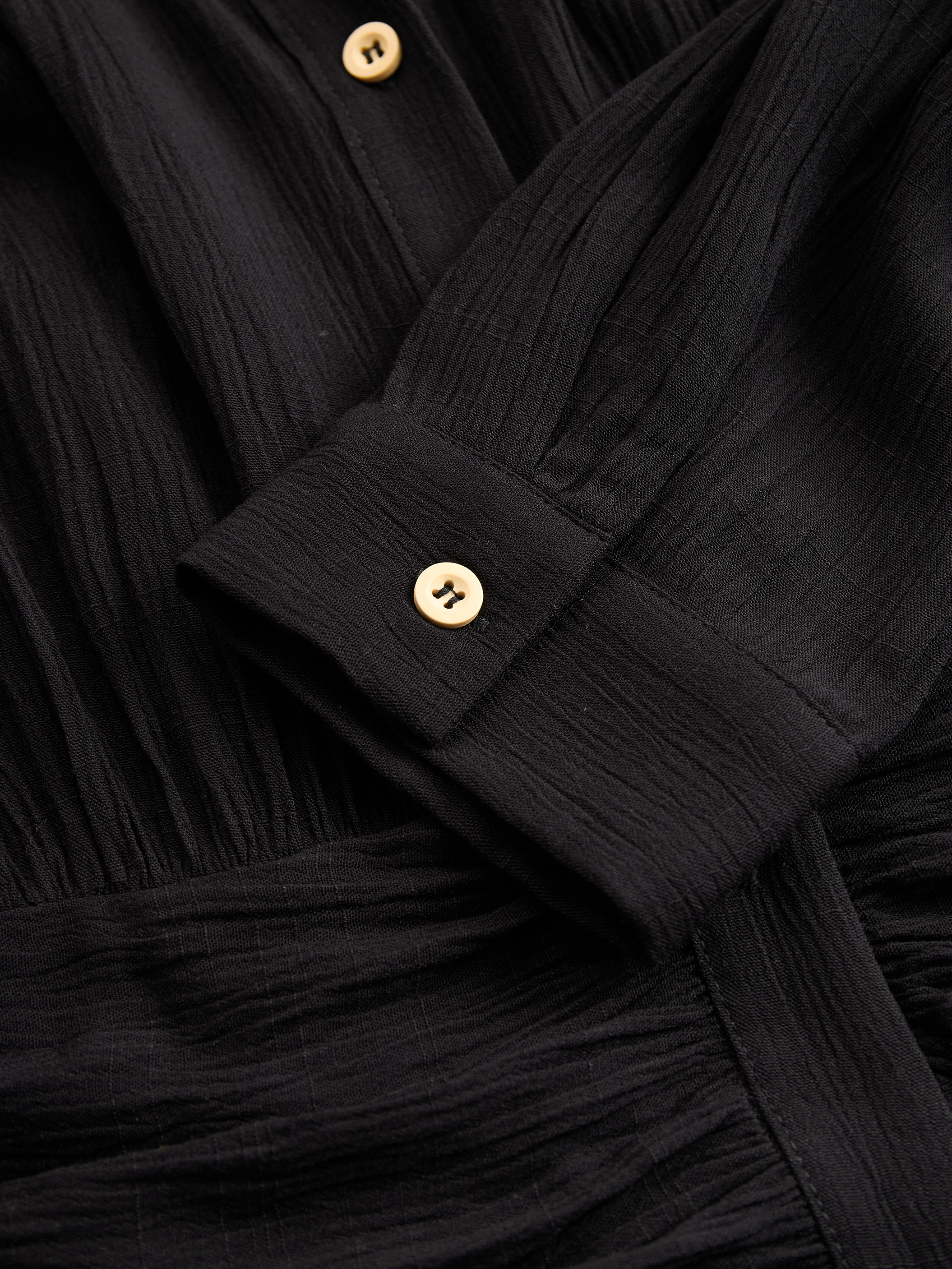 Women's Imitation Cotton And Linen Pleated Lapel Single-breasted Long-sleeved Maxi Dress MDA1768I7Y