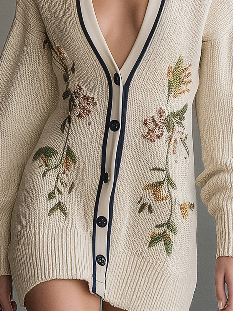 Women's Off-White Floral Embroidered Knit Cardigan MDA2826I2T