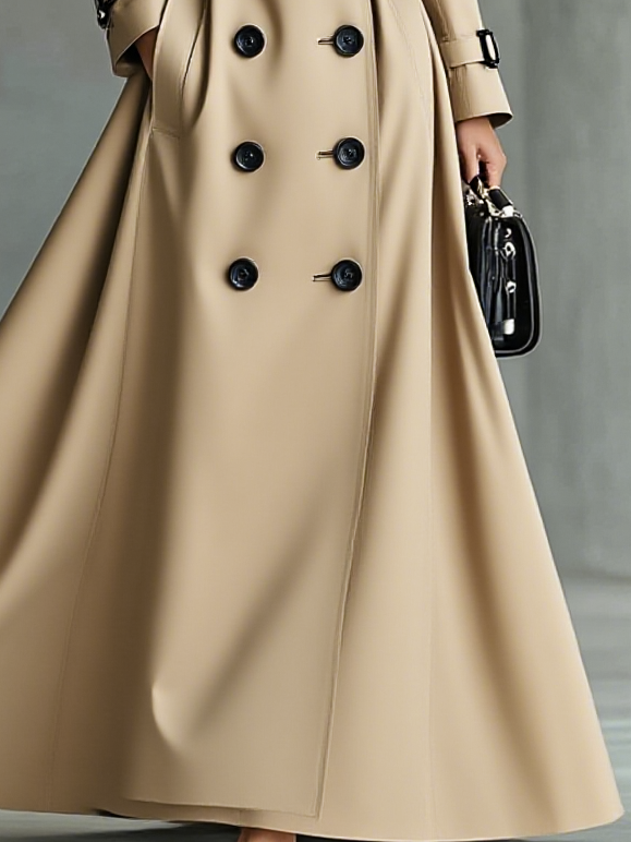 Women's Fashion Lapel Belt Double Breasted Long Trench Coat MDA3002H7Y