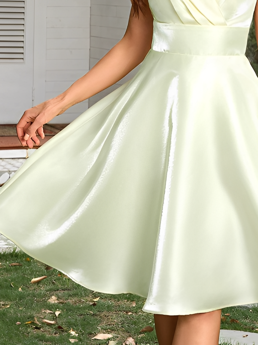 Women's Light Green Satin A-Line Mini Dress MDA0252H2T