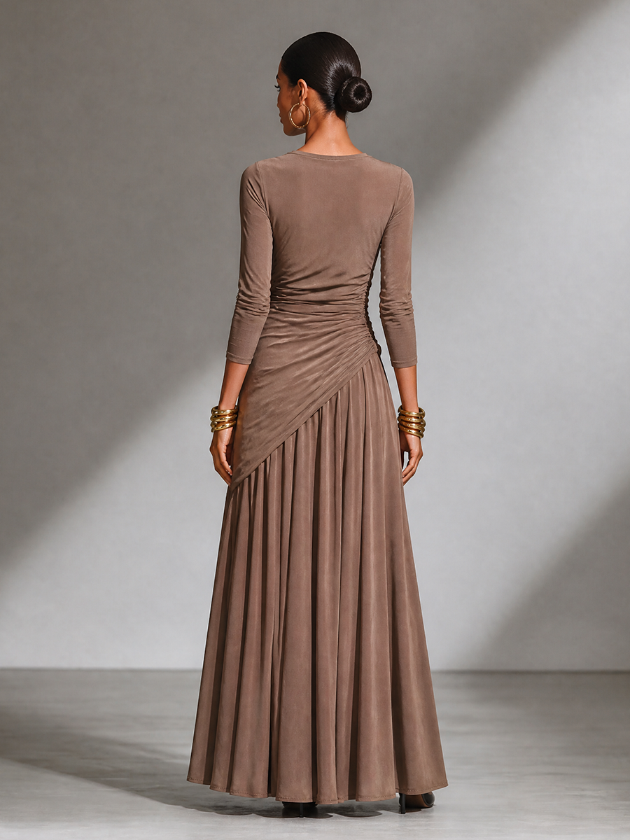 Women's Elegant Draped V‑Neck Long Maxi Dress MDZ1034H6LYL