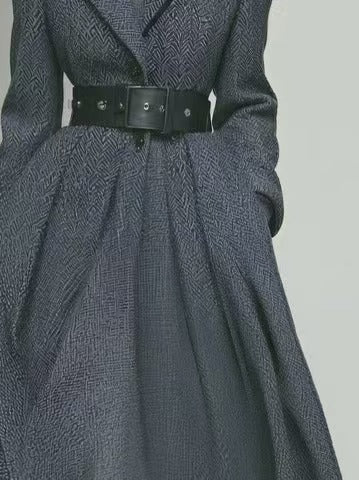 Women's Long Coat With Gray, For A Sophisticated And Elegant Office Style. MDA0505K6AN