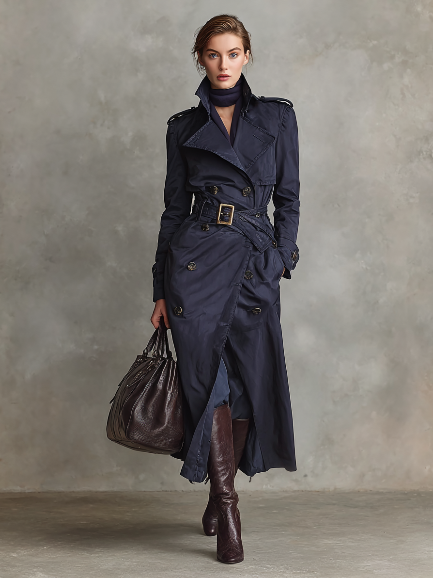 Women's Fashion Lapel Double Breasted Belt Trench Coat MDA2533H4Y