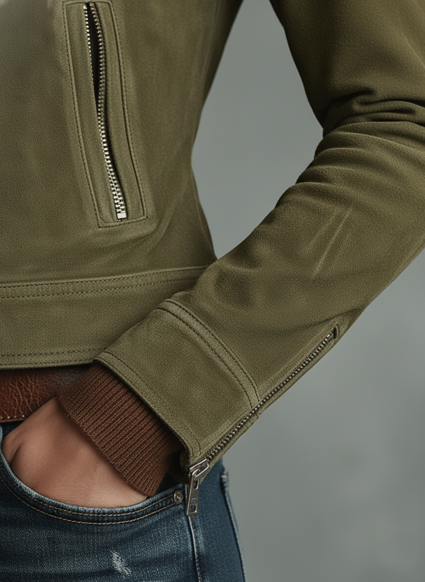 Women's Minimalist Faux Suede Zipper Lapel Cropped Jacket MDA2822J8Y