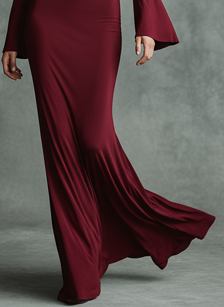 Women's Slim-fit Stretch Fabric Halter Neck And Bell Sleeve Maxi Dress MDA3094J1Y
