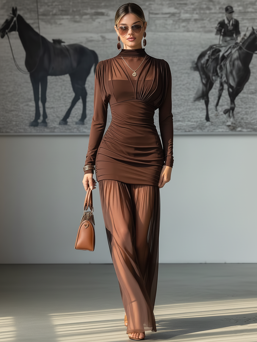 Women's Minimalist Stretchy Panelled Chiffon Hem Maxi Dress MDA2661K8Y