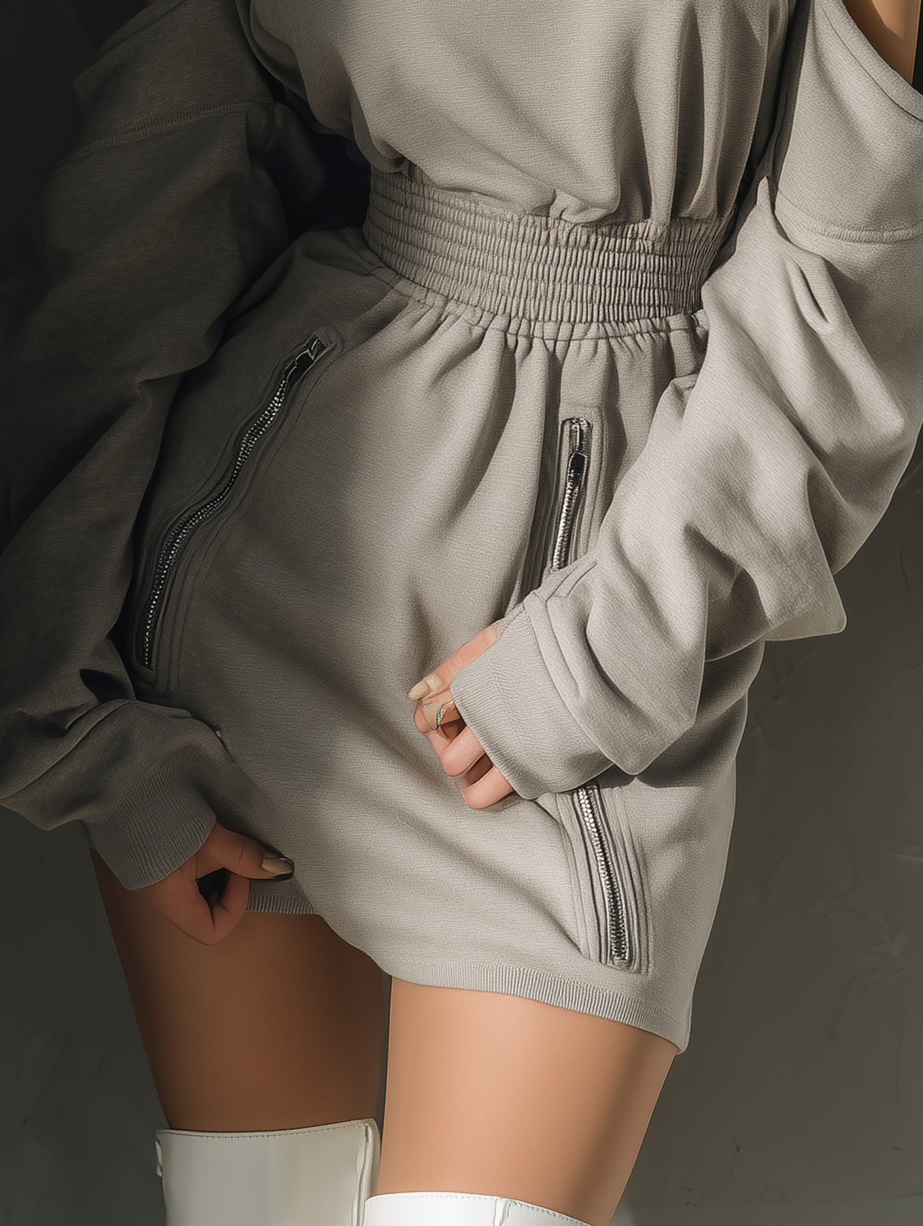 Women's Minimalist Athletic Hooded Off-the-shoulder Mini Dress MDA1823L6Y