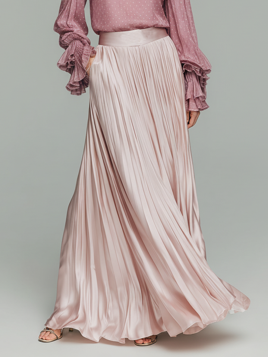 Women's Chiffon Blouse And Satin Pleated Skirt Set MDA1971L8Y