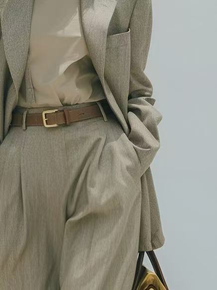 Minimalist Professional Style Khaki Jogger Suit For Women (Belt Not Included) MDA0590K7AN