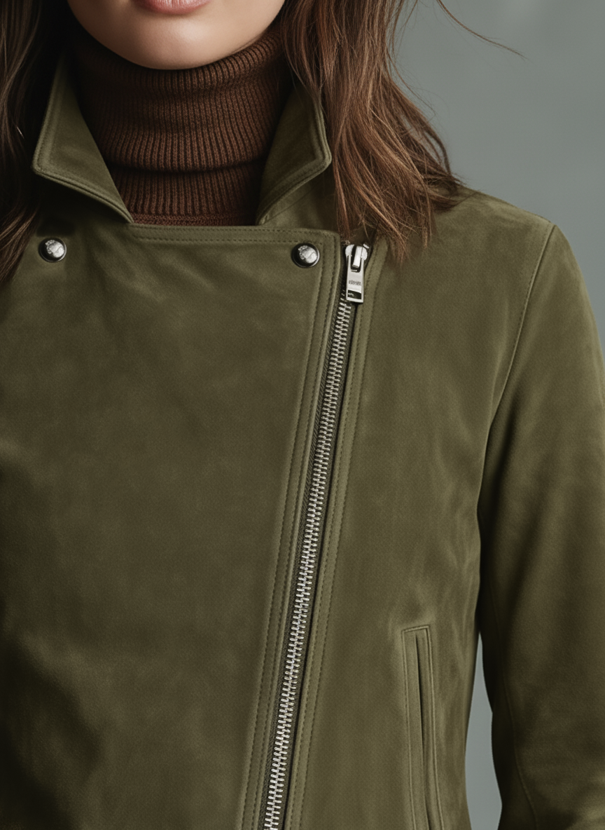 Women's Minimalist Faux Suede Zipper Lapel Cropped Jacket MDA2822J8Y