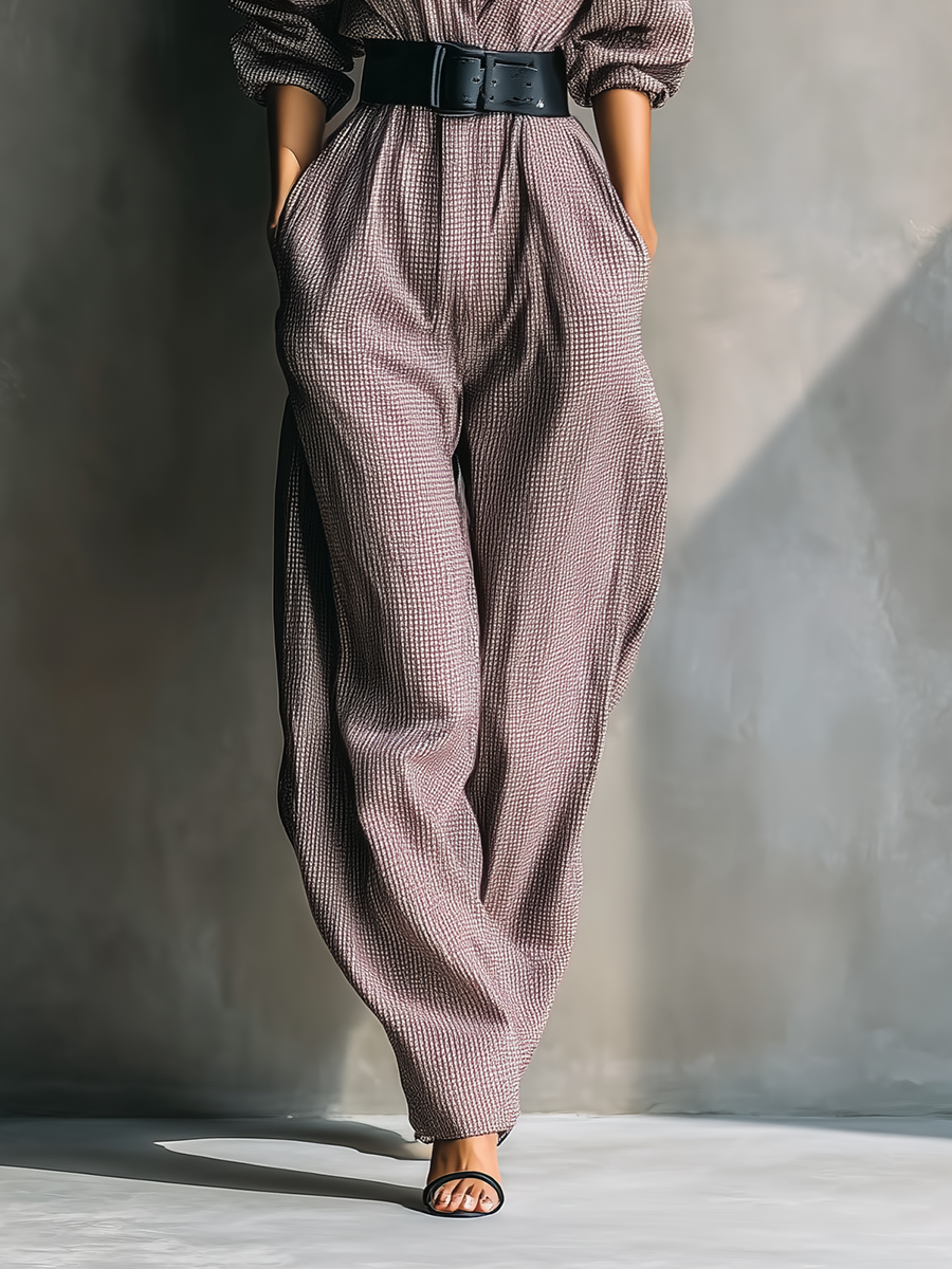 Women's Plaid Cotton Linen Jumpsuit MDA2339G9T