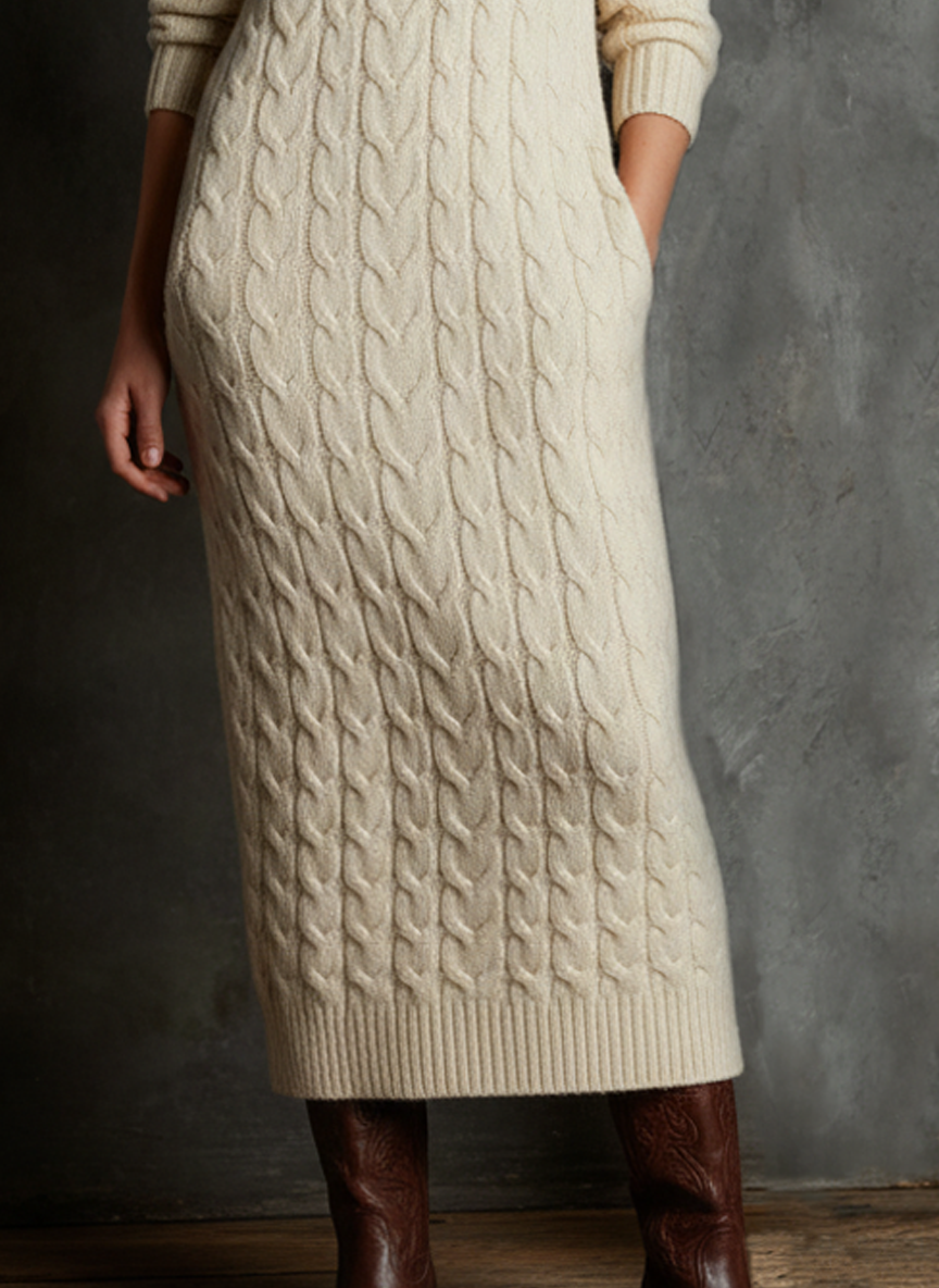 Women's Straight Cable Knit High Neck Maxi Dress MDA0499K6Y