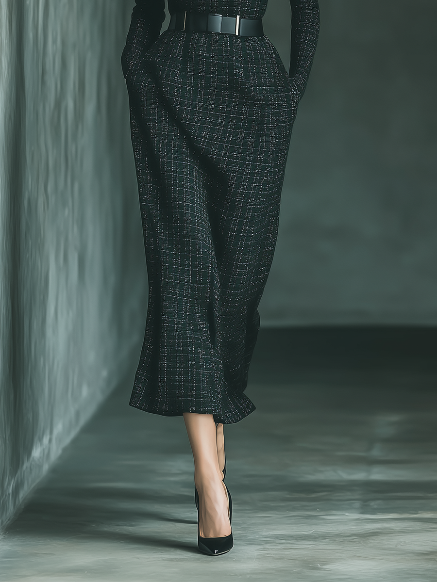 Women’s Plaid Blended Waist-Fitted Maxi Dress (Without Belt) MDA2877G2T