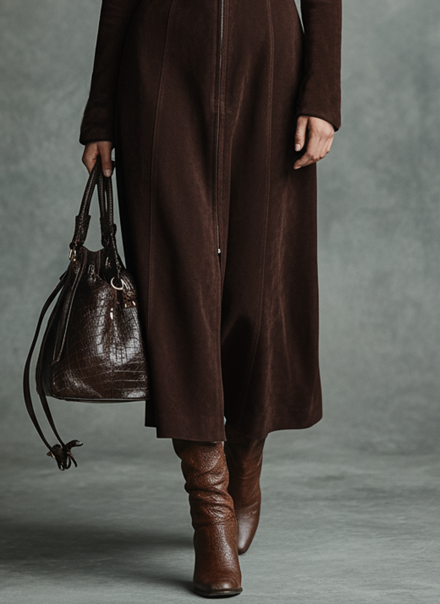 Women's Minimalist Faux Suede Sailor Collar Zipper Coat MDA2858J2Y