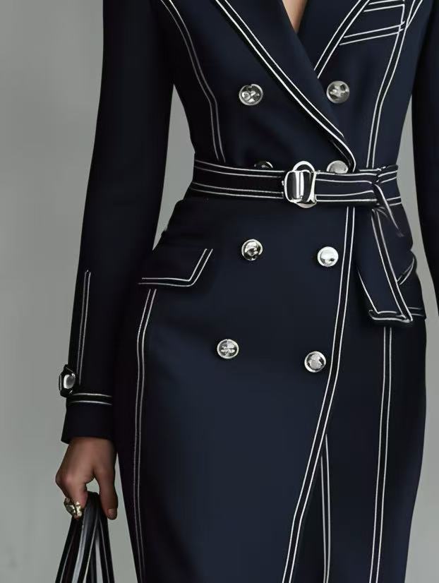 Women's Simple Line Slim Fit Double-Breasted Suit Coat MDA0484K8AN