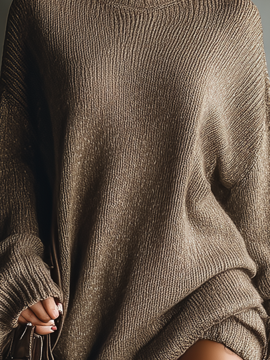 Women's Caramel Brown Vintage Style Knit Mini Dress MDA2367I6T