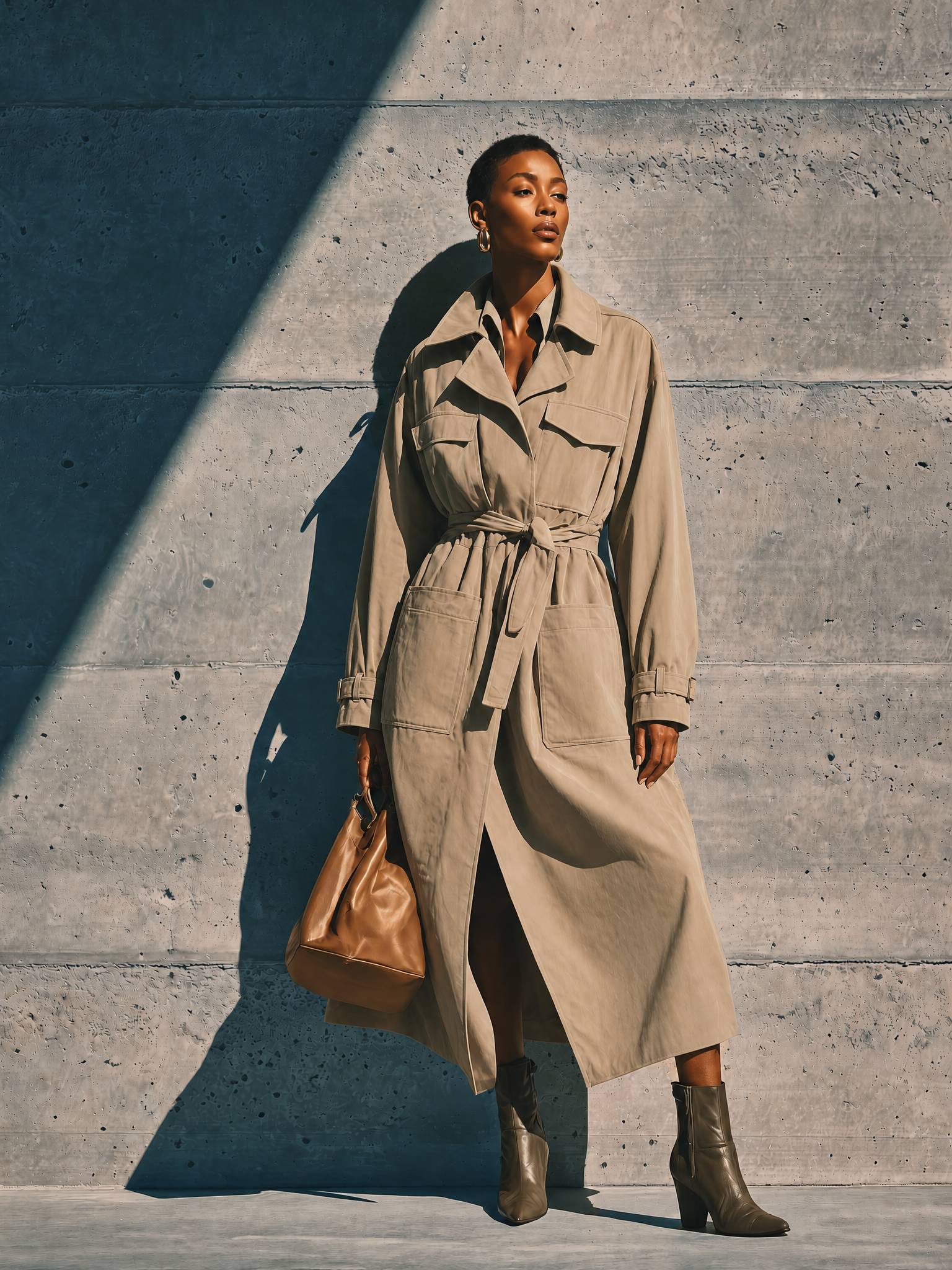 Women's Belted Utility Pocket Beige Trench Coat MDZ1463G9YZJ