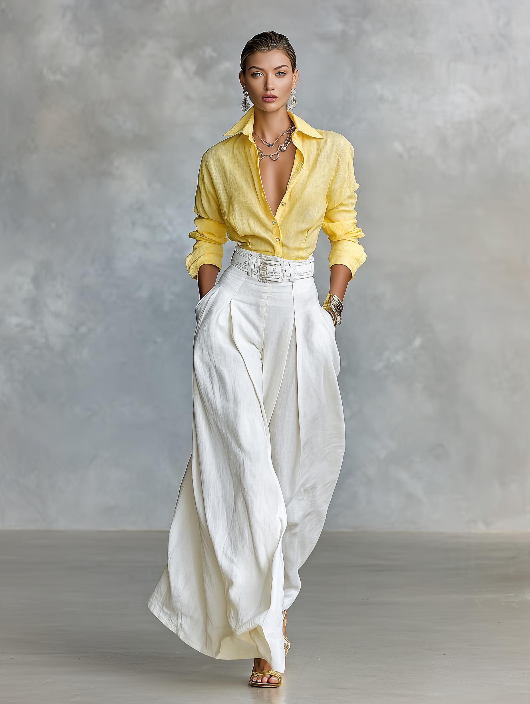 Women's Minimalist Cotton And Linen Shirt And Wide-leg Pants Set MDA2765K4Y