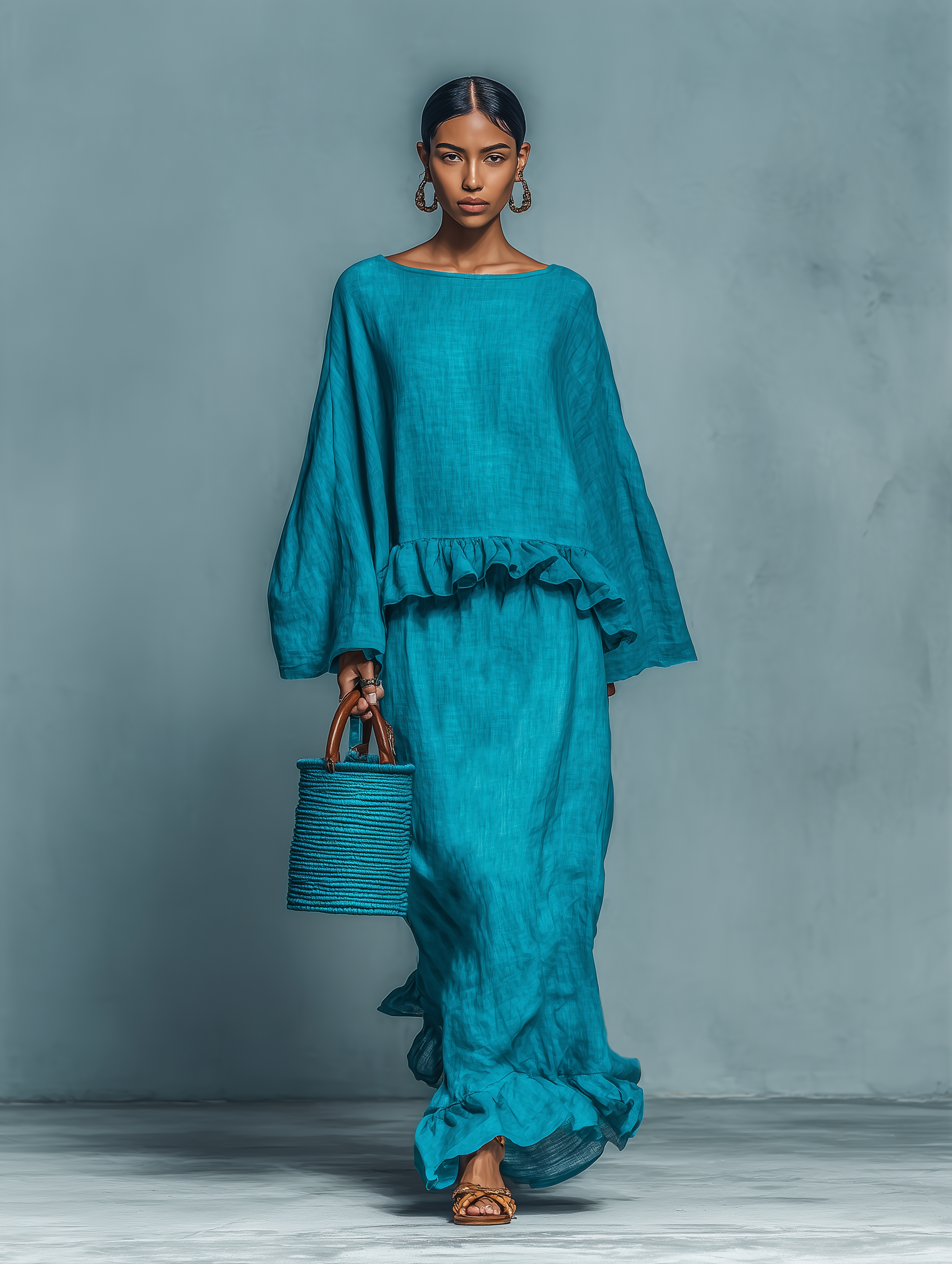 Women's Minimalist Linen Blend Blouse And Straight Skirt Set MDA1655L9Y