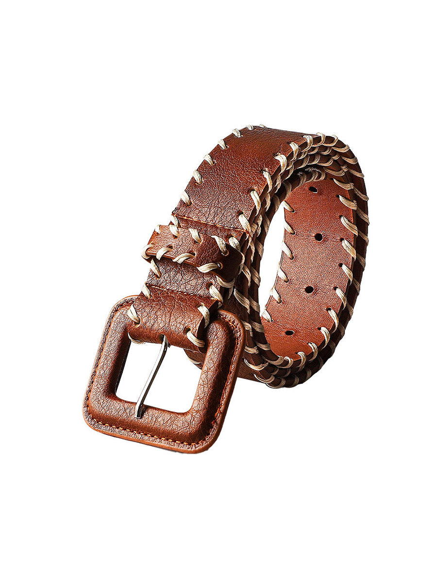 Women's Brown Leather Belt with Stitching Detail MDA1679H3I