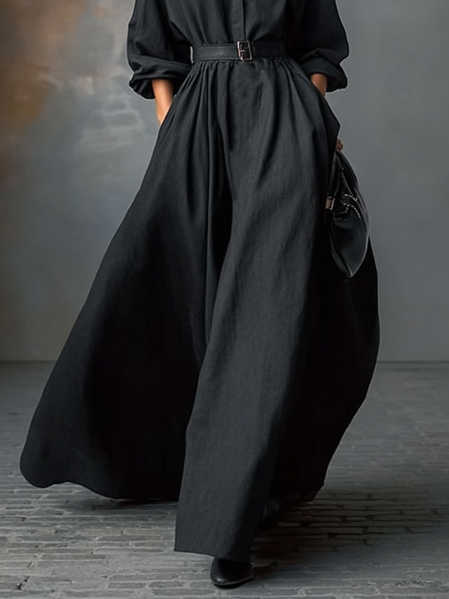 Women's Stand Collar Belt Maxi Dress MDA2102J8Y