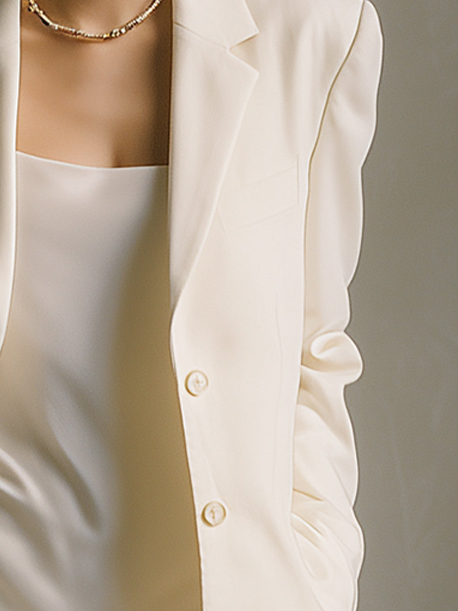 Women's Ivory Satin Loose Buttoned Blazer MDA2905K9I
