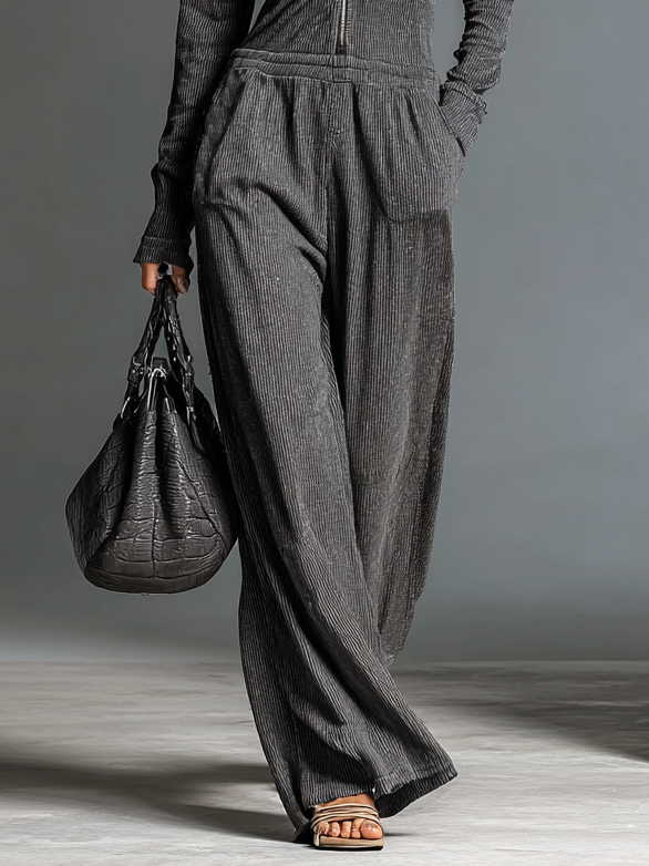 Women's Fashion Ribbed Zipper Hooded Jumpsuit MDA1976H7Y